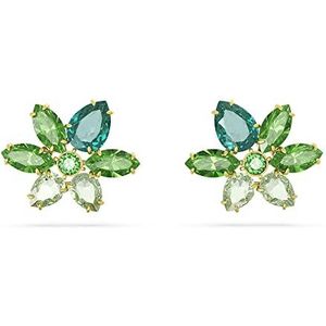 Swarovski Gema-oorbellen, bloemen versierd met groene kristallen in verschillende tinten, verguld, rvs, Kristal
