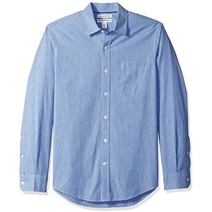 Amazon Essentials Chemise en popeline à manches longues pour hommes, coupe ajustée, vichy bleu, taille XXL