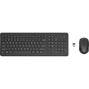 HP 150 draadloos toetsenbord en muis, 2,4 GHz, led-indicator, hoofdlettervergrendeling, 12 toetscombinaties, plug and play, muis met optische sensor van 1600 dpi, compatibel met Windows 10 en 11,