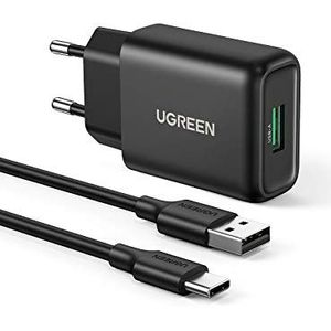 UGREEN USB Oplader Quick Charge 3.0 USB Wandoplader en 1M USB C Kabel Snellader Comaptible met Galaxy S21 S20 Plus A21 A20e A50 A51 Redmi Note 9 Pro Note 8 Pro enz.