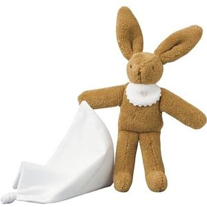TROUSSELIER - Knuffeldier – konijn met zijn knuffeldier – 20 cm hoog – klassiek chic – ideaal als kraamcadeau – machinewasbaar – kleur bruin