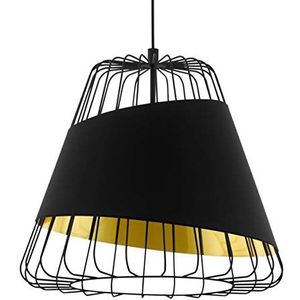 EGLO Austell hanglamp met 1 fitting, industriële vintage hanglamp van staal en textiel, in zwart en goud, eettafellamp, woonkamerlamp, hangend met E27-fitting, Ø 36 cm