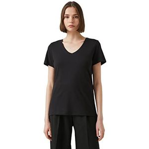 Koton Dames Basic T-shirt korte mouwen V-hals, zwart (999)