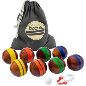 GoSports 100 mm hardhouten petanques set met 8 hoogwaardige houten ballen van 340,2 g, pallino, etui en meettouw