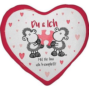 Sheepworld Hartmotief pluche kussen 30 cm x 25 cm veelkleurig 100% polyester liefdescadeau Valentijnsdag 48184