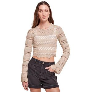 Urban Classics Sweat-shirt court en tricot au crochet pour femme, Jonc de mer souple, 4XL