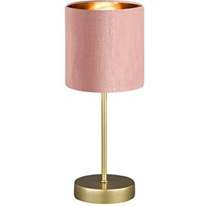 Fischer & Honsel Aura tafellamp, elegante tafellamp in klassiek design met touwschakelaar, 1 fitting E 14, goudkleurig metaal en roze fluwelen lampenkap, hoogte: 34 cm