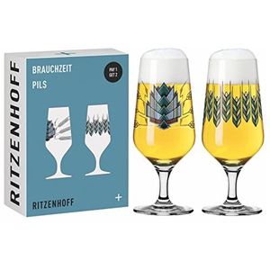 Ritzenhoff 6201001 Set van 2 bierglazen 374 ml - Brauchzeit F23-serie - met illustraties, meerkleurig - Made in Germany