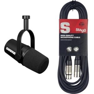 Shure MV7X XLR-microfoon voor podcasting, opname, live streaming en games en stagg, hoogwaardige microfoonkabel, 6 m, zwart