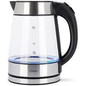 Livoo - Glazen waterkoker - roestvrij staal en borosilicaatglas, 1,7 l, 2200 W, blauwe achtergrondverlichting