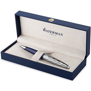 Waterman Carène Balpen, metallic grijs en blauw, afgeschuinde kap, blauwe inkt, geschenkdoos