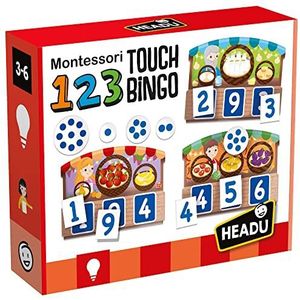 Headu Headu-123 Montessori 123 Touch Bingo Educatief spel voor het leren van cijfers en hoeveelheden, aanbevolen voor jongens en meisjes van 3 tot 6 jaar, IT21109, meerkleurig