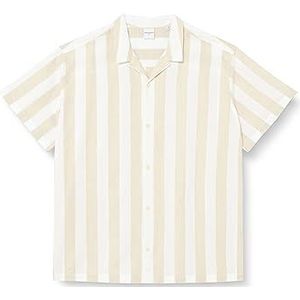 JACK&JONES PLUS Jprsummer Linen Stripe T-shirt S/S PS overhemd/blouse heren, White Pepper/Fit: losse pasvorm