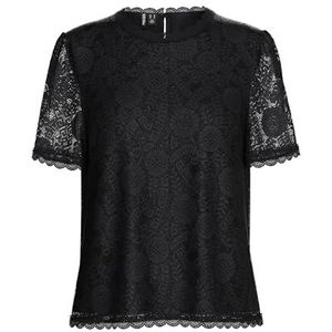 PIECES Pcolline Ss Lace Top Noos Damesblouse met korte mouwen, zwart.