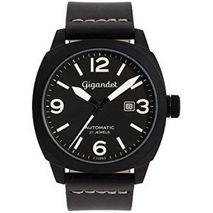 Gigandet AVG9-04 Japans analoog herenhorloge met automatisch uurwerk, lederen band, zwart, riemen, zwart., Riemen