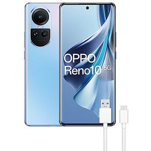 OPPO Reno10 5G Smartphone, gratis, 8 GB + 256 GB, 6,7 inch AMOLED-display, 64 + 8 + 32 MP camera, Android, 5000 mAh batterij, 67 W snel opladen, blauw