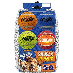 Nerf Dog Cadeauset met 12 hondenspeelgoed, inclusief een piepende tennisbal van 6,3 cm, Nerf Tough materiaal, meerkleurig