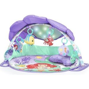 Bright Starts, Disney Baby, Ariel De kleine zeemeermin, kruipmat met lichten en melodieën, 6 interactief en afneembaar speelgoed, steunkussen voor platte buik, vanaf 0 maanden