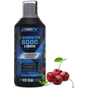 L-Carnitine 6000 Vloeistof, 1000 ml, extra sterk gedoseerd met 6000 mg pure L-carnitine per dagelijkse portie, aminoworkout drink, heerlijke smaak (Cherry Madness), veganistisch