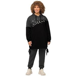 Ulla Popken Sweat-shirt long pour femme avec dentelle en satin Motif sourires, Noir, 48-50 grande taille