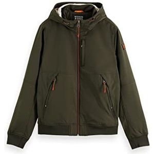 Scotch & Soda Klassieke jas met capuchon van nylon softshelljas voor heren, Military 0360.