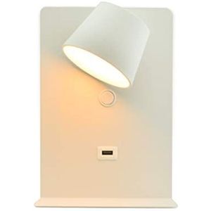 Barcelona LED Led-wandlamp van aluminium, wit, met USB-oplaadbasis, 6 W, warmwit, 2700 K, draaibare spot en schakelaar voor slaapkamer, hoofdeinde, lezen, woonkamer