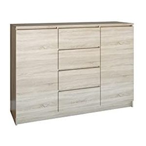 Oggi Lugo 2D4S commode Sonoma eiken, 120 cm, schoenenbank van hout met 2 laden en 4 deuren voor opbergruimte, modern design