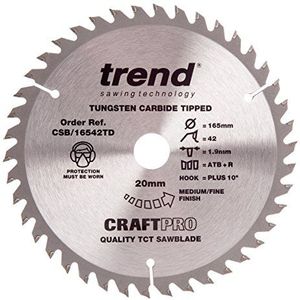 Trend CSB/16542TD Craft Pro cirkelzaagblad met fijne snijder, 165 mm x 42 tanden, boring 20