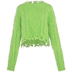 myMo Haut en tricot torsadé irrégulier pour femme avec bord ouvert et col rond citron vert Taille XL/XXL Pull Sweater, X-Large, citron vert, XL