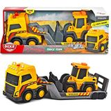 Dickie Toys Volvo Truck Team Grote vrachtwagen met aanhanger en wiellader, met geluids- en lichteffecten, voor kinderen vanaf 3 jaar, geel