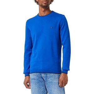 BOSS Ritom W22 Regular Fit Pullover voor heren, van biologisch katoen, met gebogen logo, middelblauw, maat M, middenblauw