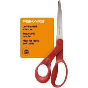 Fiskars Multifunctionele schaar voor linkshandigen, ergonomisch profiel, 20,3 cm roestvrij staal, papier- en stofschaar voor kantoor, kunst, knutselen en kerstkousen, rood