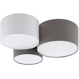 EGLO plafondlamp PASTORE, 3 lichtbronnen textiel plafondarmatuur, materiaal: staal, stof, kleur: wit, antracietbruin, grijs, fitting: E27