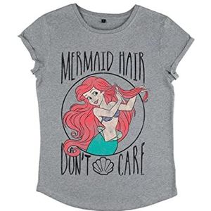 Disney The Little Mermaid T-shirt voor dames, met rolgeluiden, organisch, grijs.