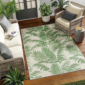 Surya Mersin Tapis d'extérieur moderne pour jardin, terrasse, jardin - Tapis d'extérieur de style bohème facile à nettoyer - Grand tapis de sol 120 x 170 cm - Ivoire et vert