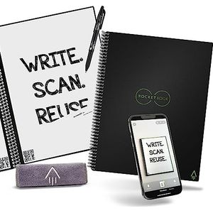 Rocketbook Core Herbeschrijfbaar digitaal notitieboek, A4 zwart, elektronisch notitieblok met puntraster, inclusief Pilot Frixion pen en microvezeldoek