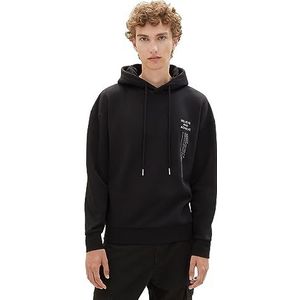 TOM TAILOR Denim Sweat à capuche coupe décontractée pour homme avec imprimé dans le dos, Noir (29999), XL