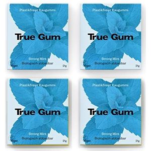 True Gum True Gum Strong Mint Kauwgom zonder plastic, biologisch afbreekbaar, 4 x 21 g, 84 g, 4 stuks