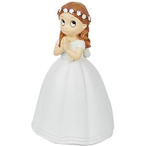 Mopec Communiefiguur voor meisjes, lange jurk en bloemenkrans, polyhars, wit, 9,5 x 10,5 x 16,5 cm