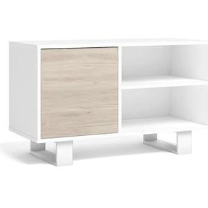 Skraut Home - TV-kast 100 met deur links, woonkamer/eetkamer, model wind, kleur wit, kleur eiken, afmetingen 95 x 40 x 57 cm hoog.