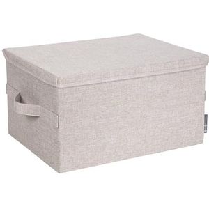 Bigso Box of Sweden Grote opbergdoos met deksel en handgreep, opbergdoos van polyester en karton in linnen-look, vouwdoos voor kleding, dekens, speelgoed enz., beige