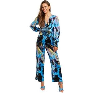 LIQUORISH Meerkleurige jumpsuit met abstracte print met geplooide voorkant en lange mouwen, jumpsuits voor dames, veelkleurig, 48, Meerkleurig