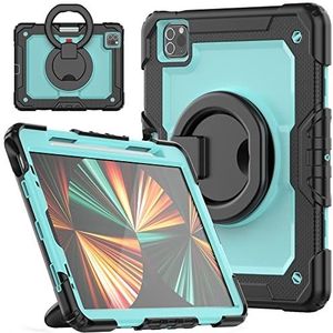 HUEZOE Beschermhoes voor iPad Pro 11 inch (2021 / 2020 / 2018), schokbestendig, volledige behuizing, robuust, met torenstandaard/penhouder, blauw zwart