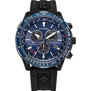 Citizen 32022710 Analoog radiogestuurd herenhorloge, zwart/blauw, eenheidsmaat, armband, Zwart/Blauw, Sportief