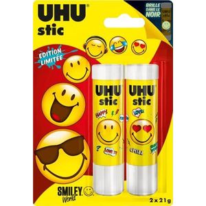 UHU Stic - Lijmstiften zonder oplosmiddelen, gelimiteerde editie Smiley, de verpakkingen lichten op in het donker, wit, 2 stickers van 21 g