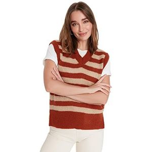 Trendyol Femmes Femmes Design Regular Standard Col V Tricot Pull Gilet, carrelage., L