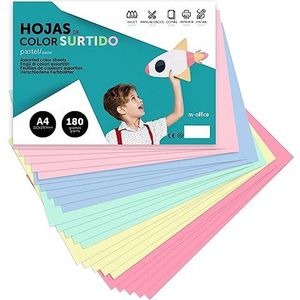 Gekleurd karton, A4, verschillende kleuren, pastelkleuren, 180 g, voor knutselen, documenten afdrukken en creatieve tekeningen, A4 gekleurde vellen · m-office (x25 pastelassortiment)