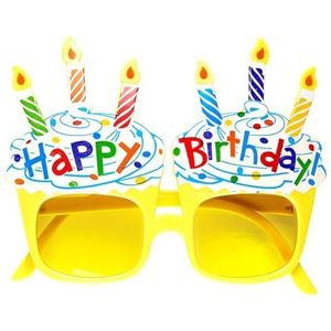 Widmann 0346N Happy Birthday-bril, geel, cupcake, Candyland, verjaardag, carnaval, themafeest
