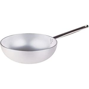 Pentole Agnelli Radiant Wok met platte bodem van aluminium, met roestvrijstalen handgreep, zilverkleurig, 32 cm, zilverkleurig