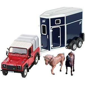 TOMY BRITAINS - Verzamelvoertuig, set met 1 Land Rover en zijn paarden voor volwassenen 43239, model op schaal 1:32, replica geschikt voor kinderen vanaf 3 jaar, rood